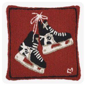 Hooked wool throw pillow, hockey skates